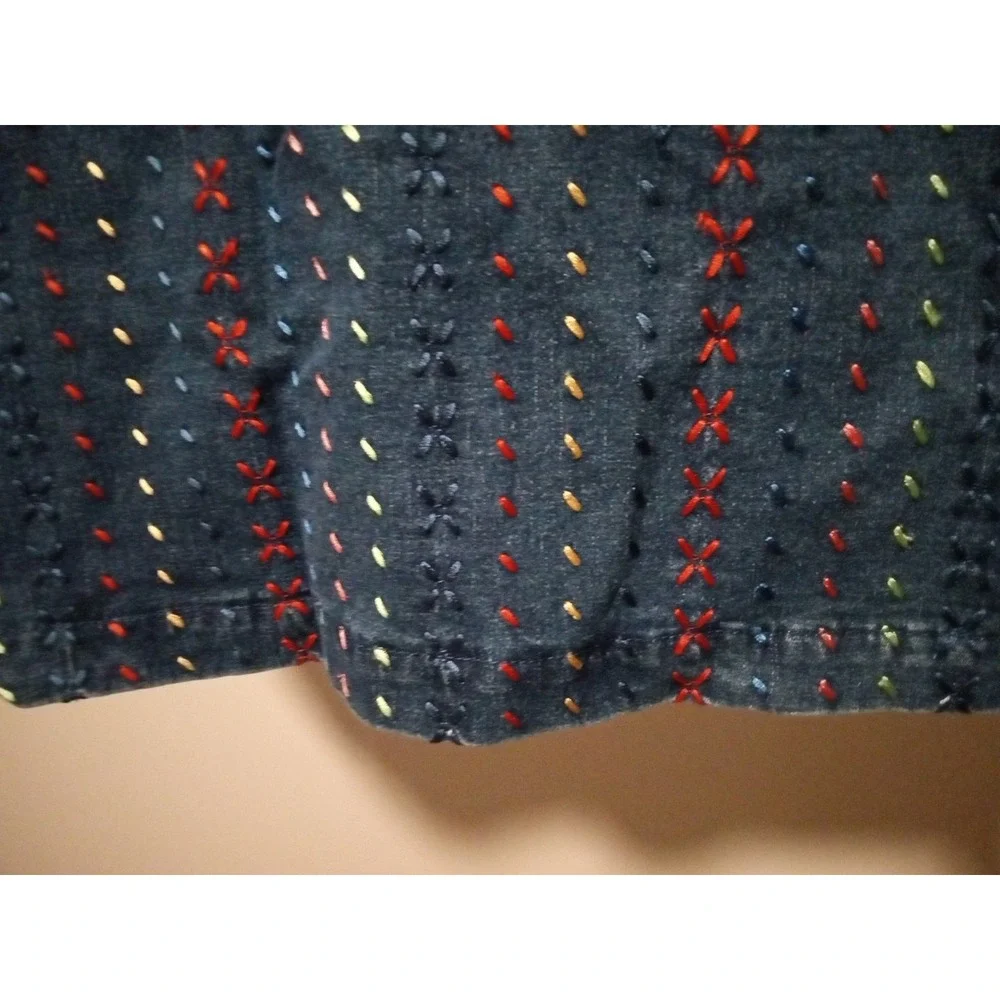 Graff By Um Denim Blue Jean Jacket Embroidered Colorful Button Up Women's Size S
